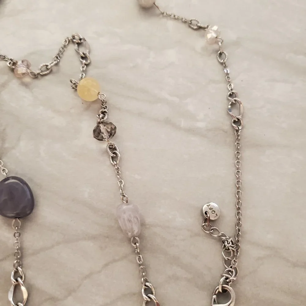 ✨ LOFT Faceted Beads Beaded Stone Asymmetrical Station Necklace ✨ - Picture 6 of 8